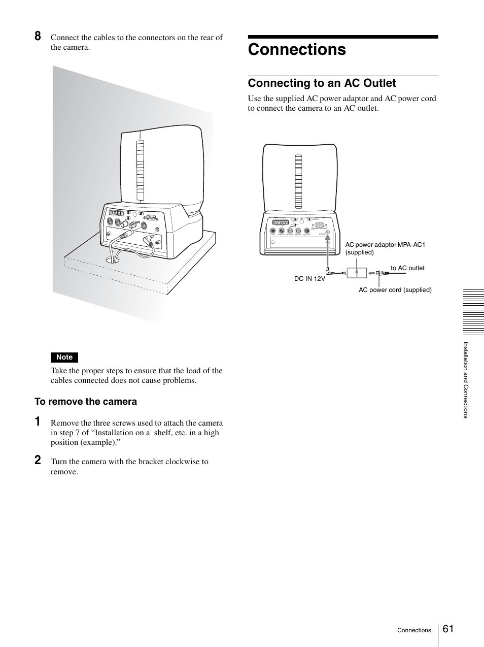 Connections, Connecting to an ac outlet | Sony BRC-Z700 User Manual | Page 61 / 91