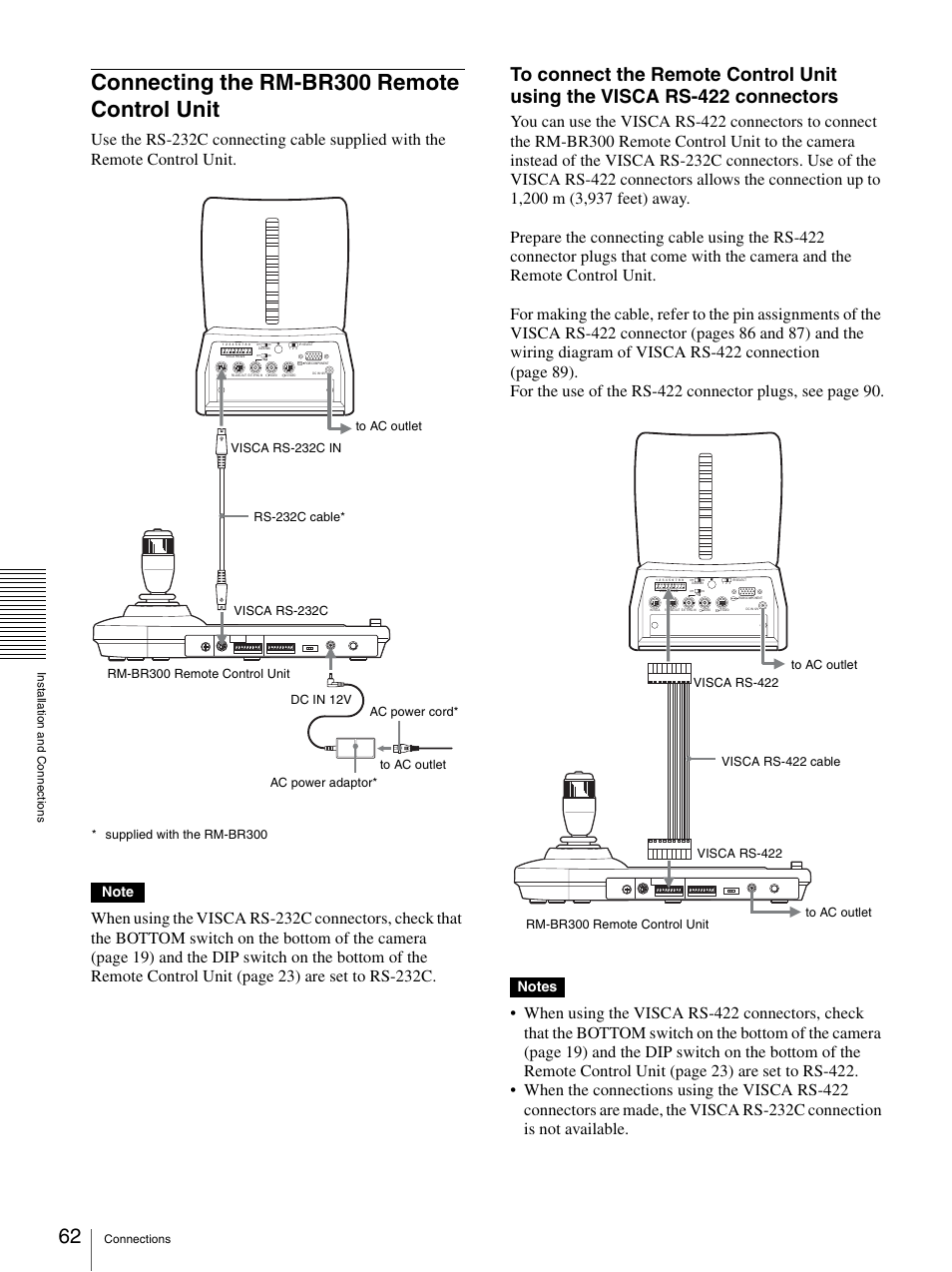 Connecting the rm-br300 remote control unit, Connecting the rm-br300 remote control, Unit | Sony BRC-Z700 User Manual | Page 62 / 91