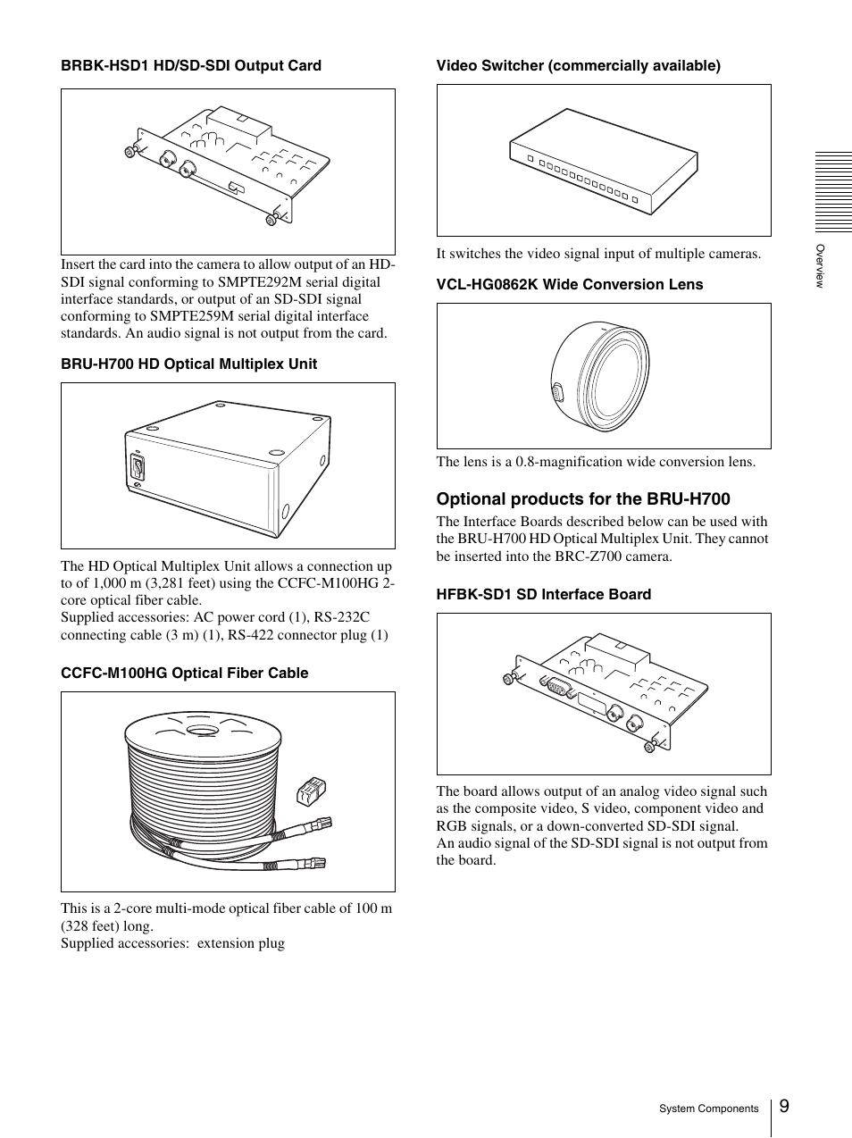 Optional products for the bru-h700 | Sony BRC-Z700 User Manual | Page 9 / 91