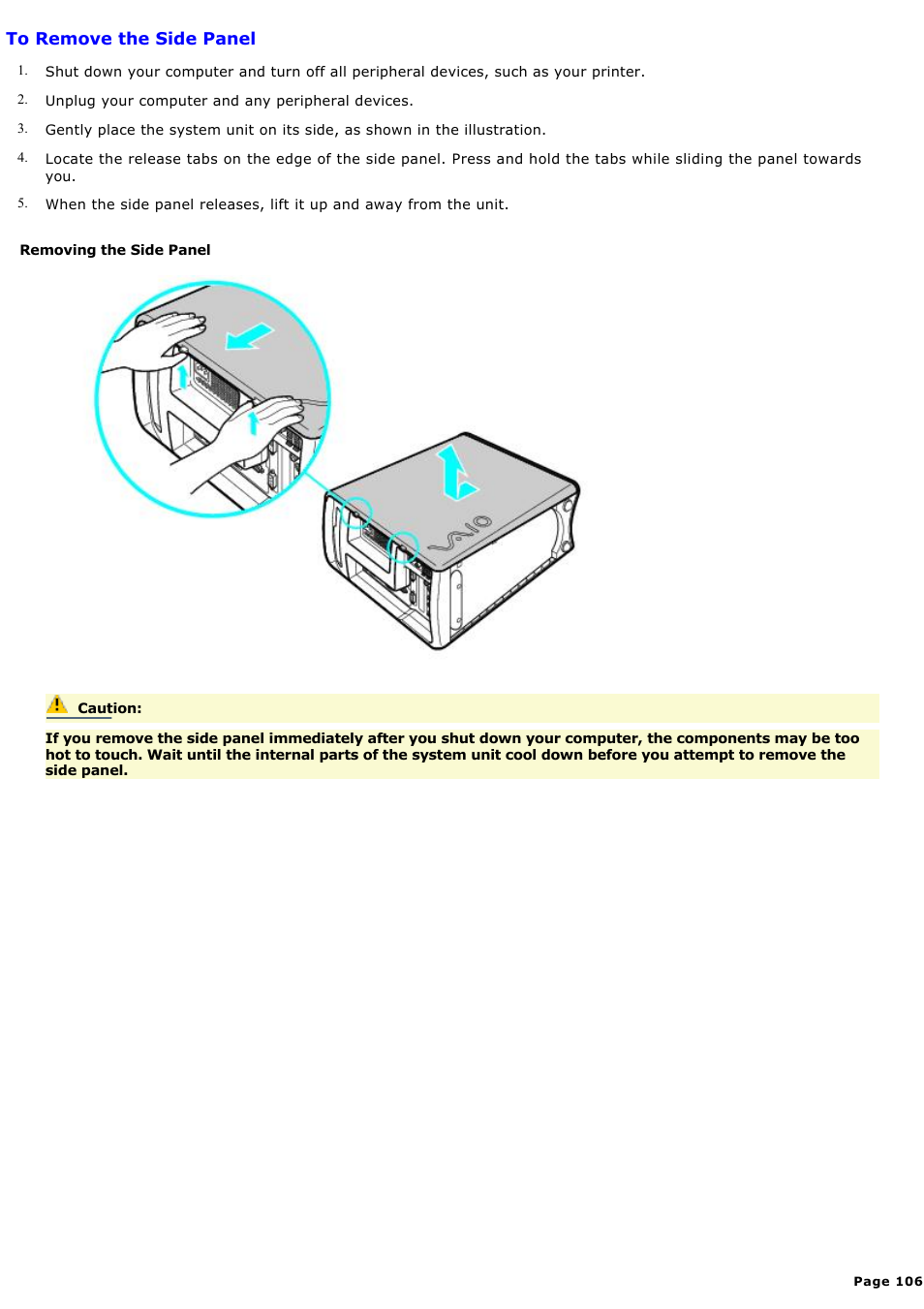 To remove the side panel | Sony MX User Manual | Page 106 / 114