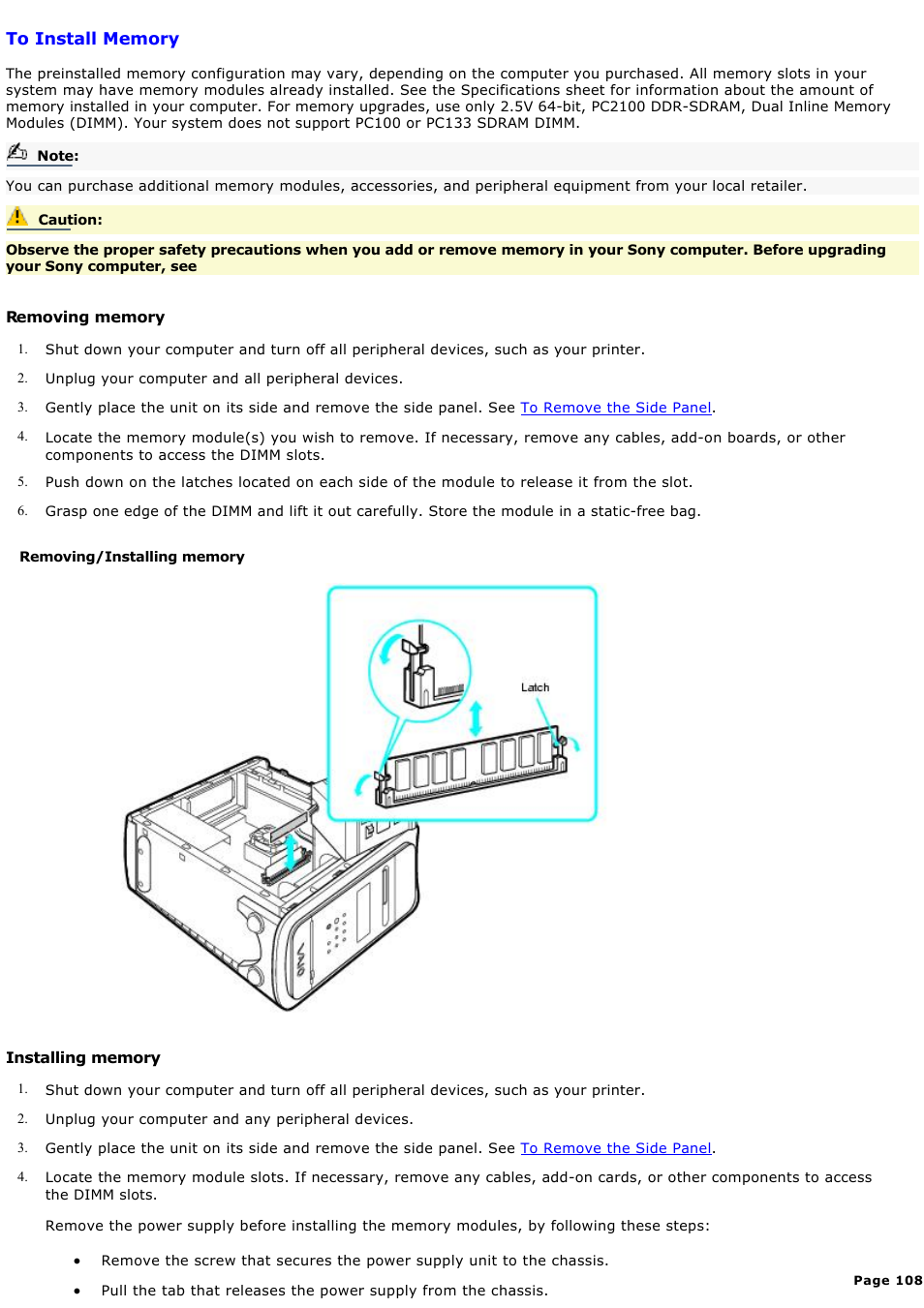 To install memory | Sony MX User Manual | Page 108 / 114