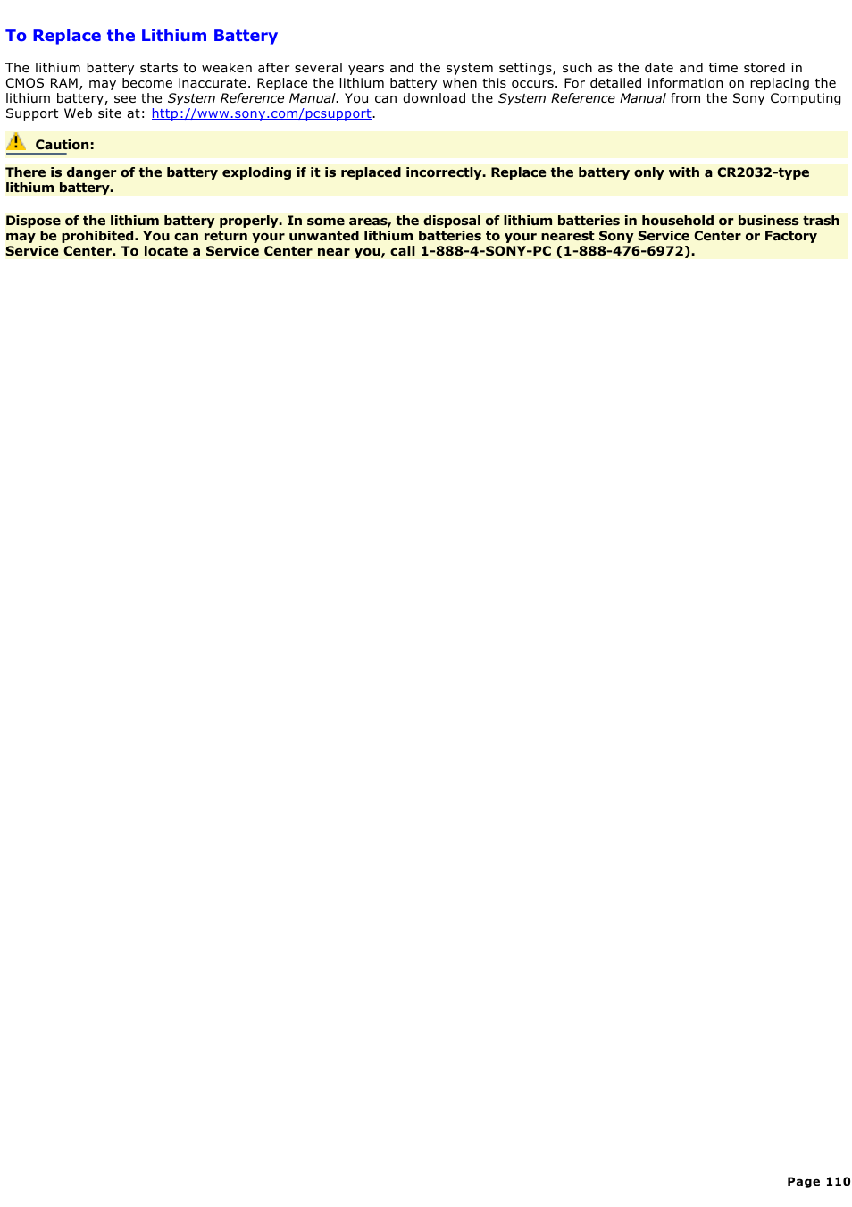 To replace the lithium battery | Sony MX User Manual | Page 110 / 114