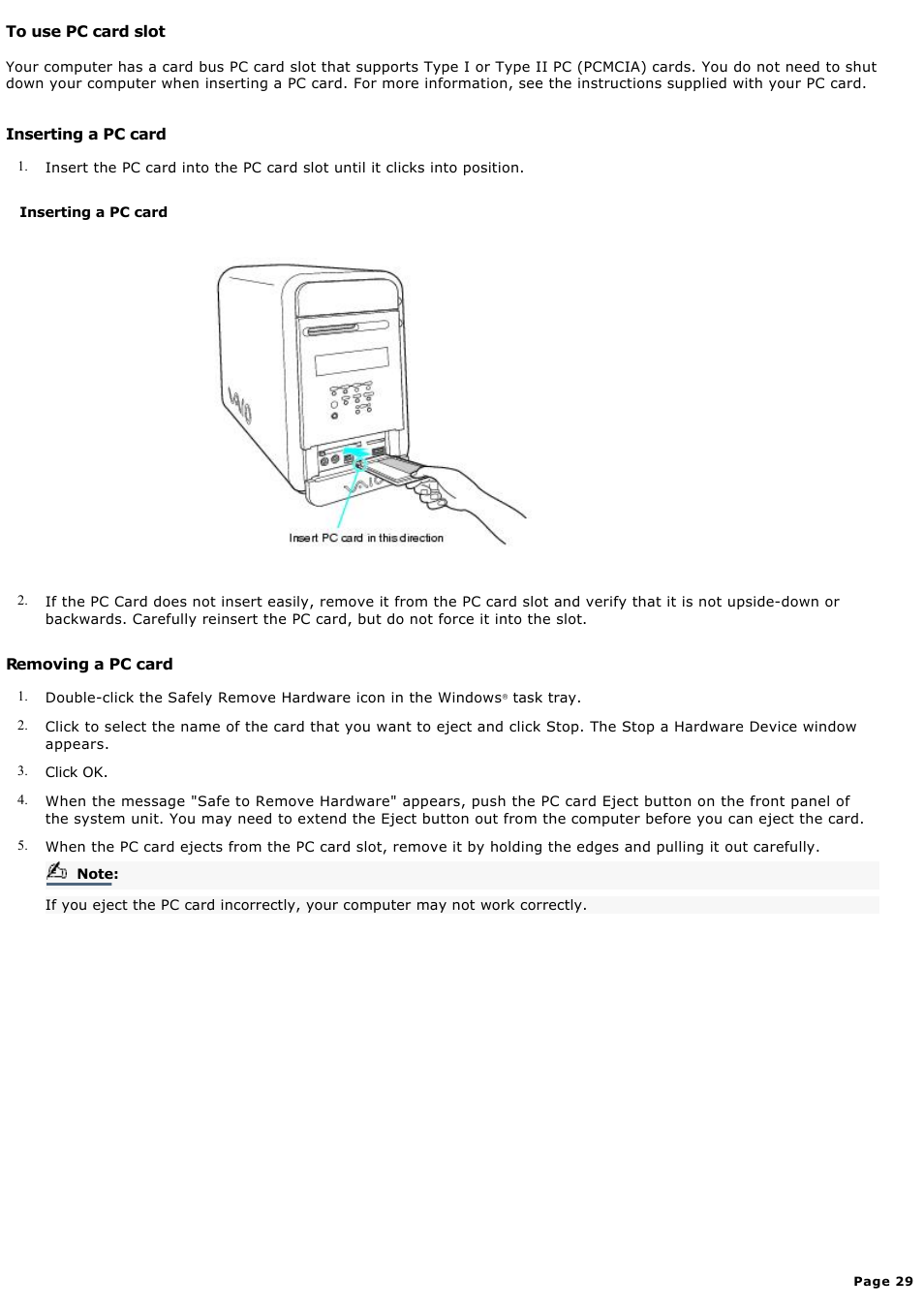 To use pc card slot | Sony MX User Manual | Page 29 / 114