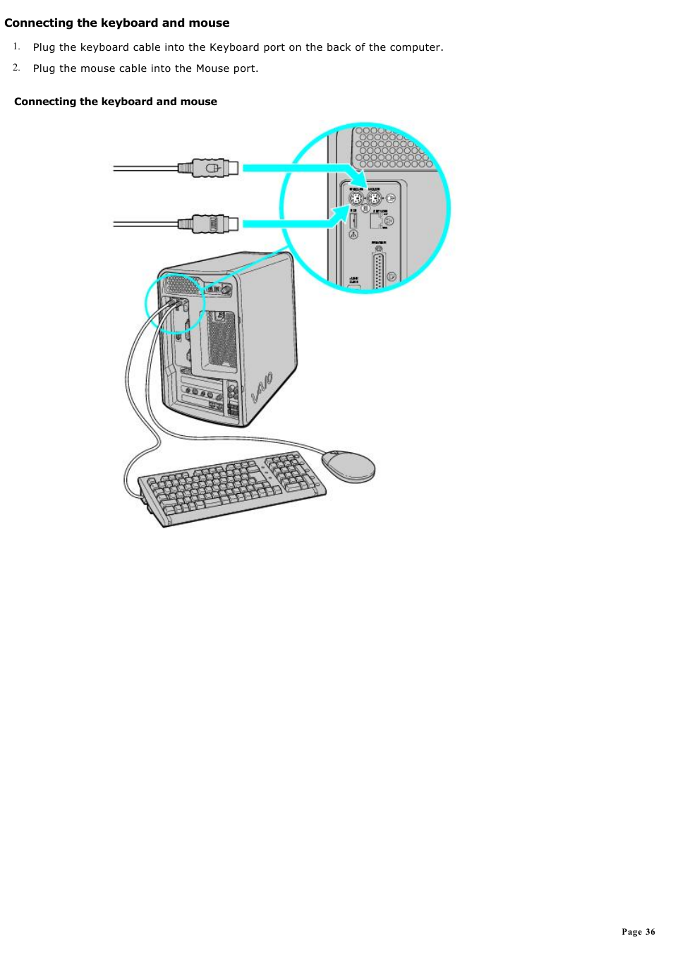 Connecting the keyboard and mouse | Sony MX User Manual | Page 36 / 114