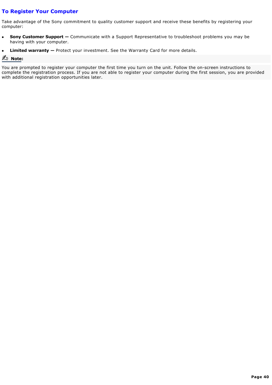 To register your computer | Sony MX User Manual | Page 40 / 114