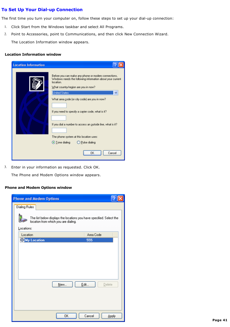 To set up your dial-up connection | Sony MX User Manual | Page 41 / 114