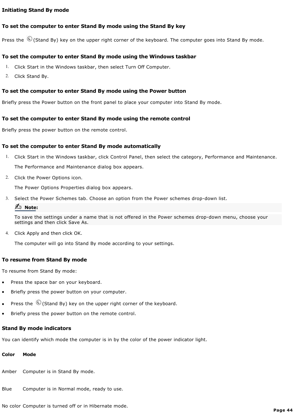 Initiating stand by mode | Sony MX User Manual | Page 44 / 114