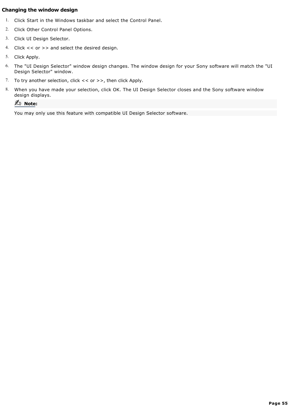 Changing the window design | Sony MX User Manual | Page 55 / 114