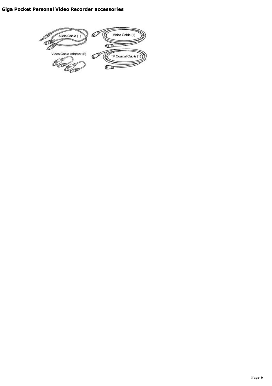 Giga pocket personal video recorder accessories | Sony MX User Manual | Page 6 / 114