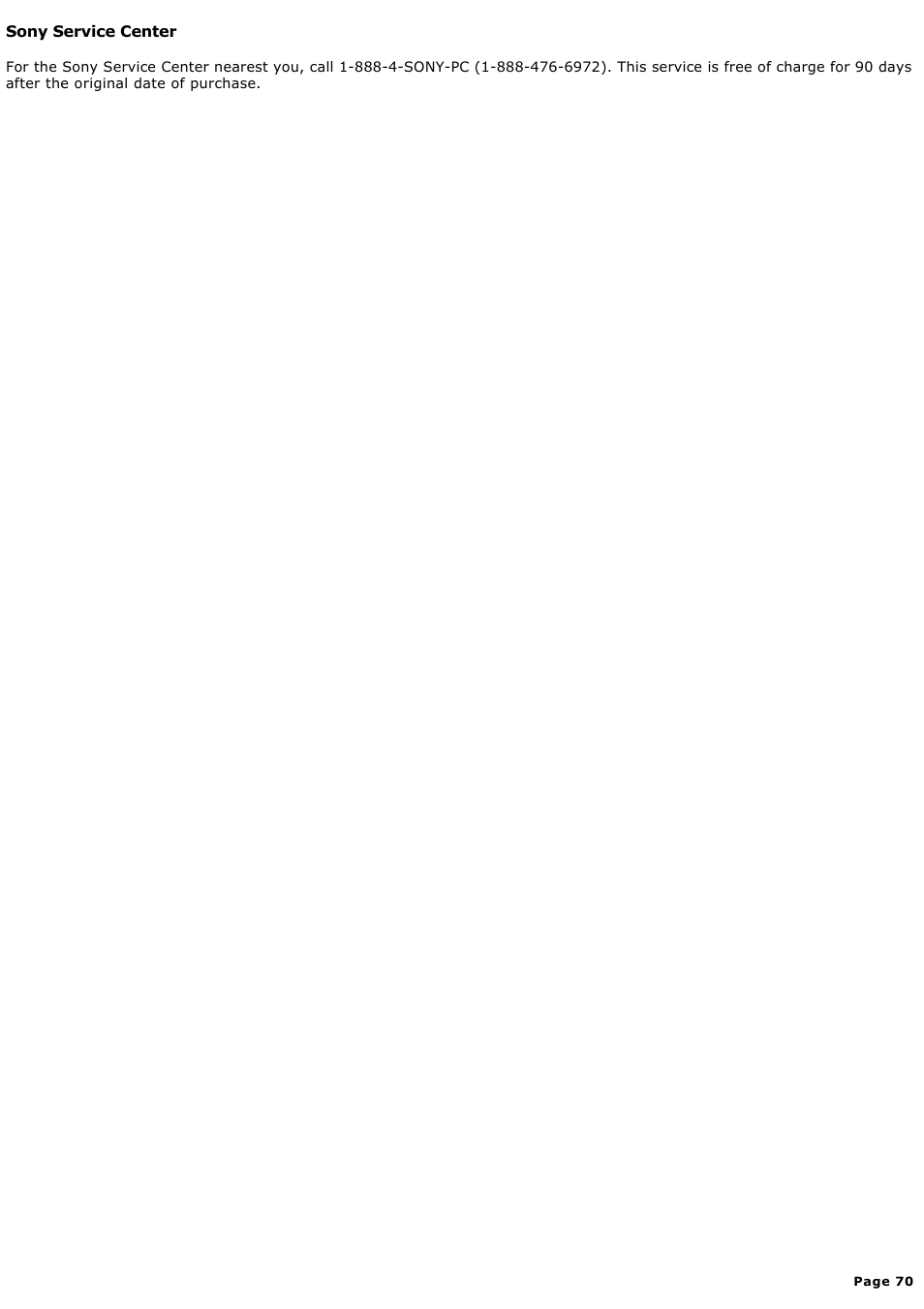 Sony service center | Sony MX User Manual | Page 70 / 114