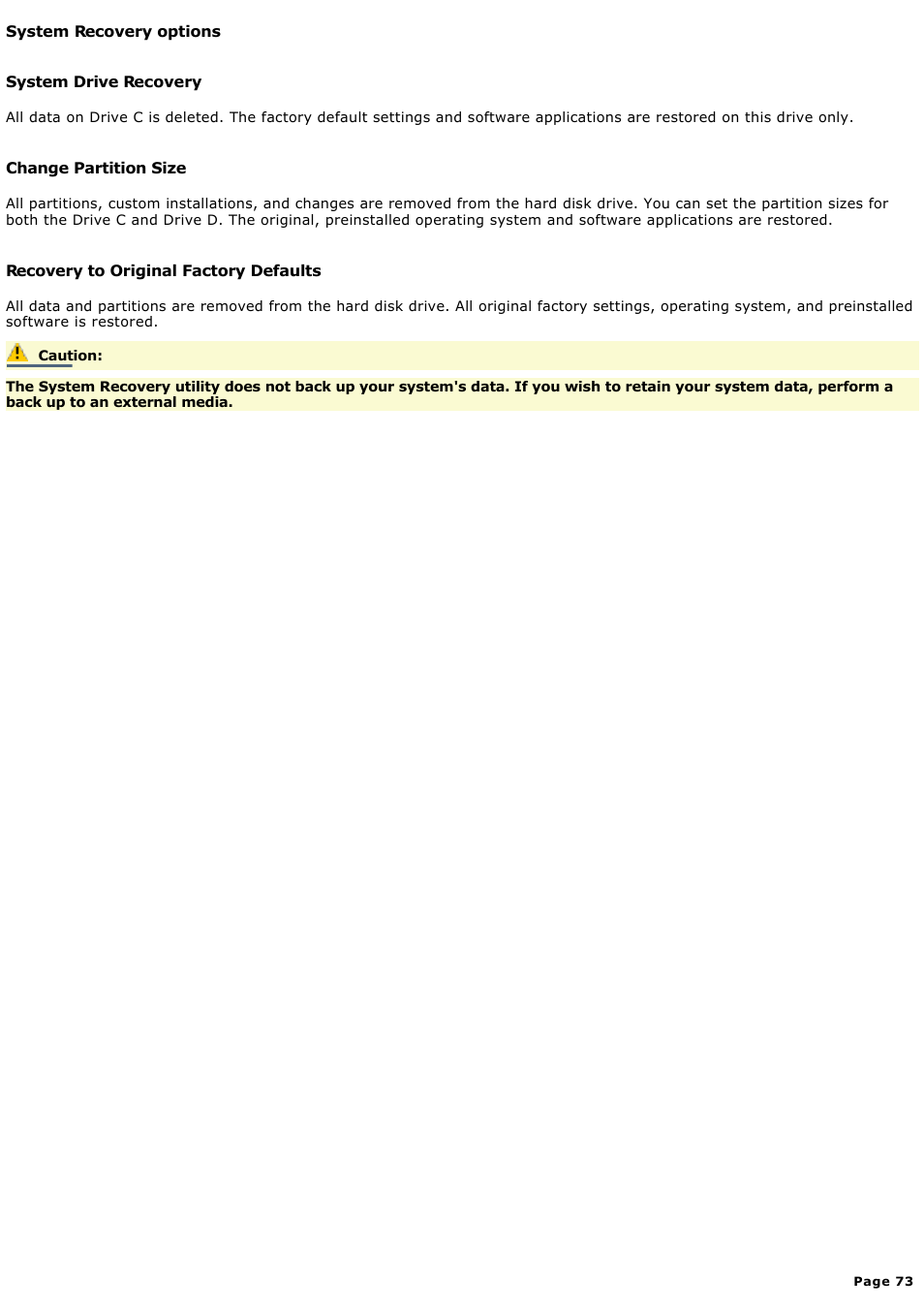 System recovery options | Sony MX User Manual | Page 73 / 114