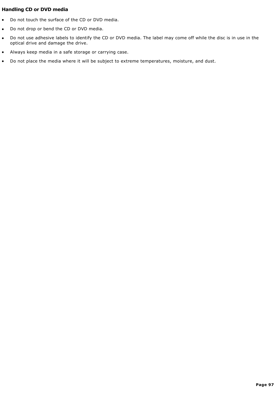 Handling cd or dvd media | Sony MX User Manual | Page 97 / 114