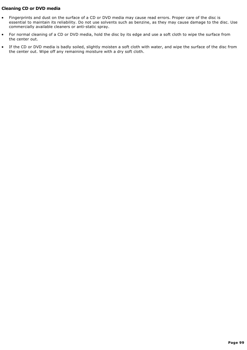 Cleaning cd or dvd media | Sony MX User Manual | Page 99 / 114
