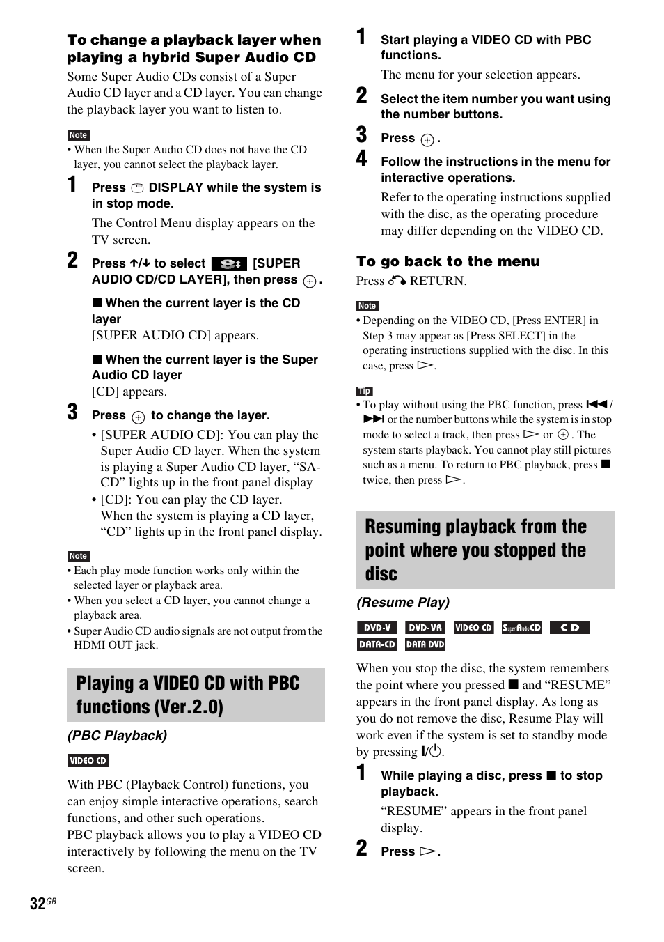 Playing a video cd with pbc functions (ver.2.0) | Sony 3-283-036-11(3) User Manual | Page 32 / 104