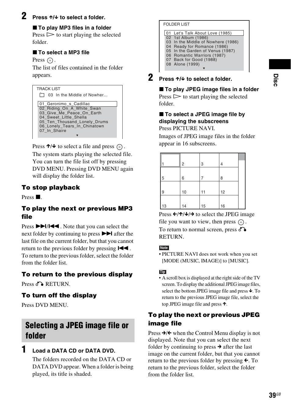 Selecting a jpeg image file or folder | Sony 3-283-036-11(3) User Manual | Page 39 / 104