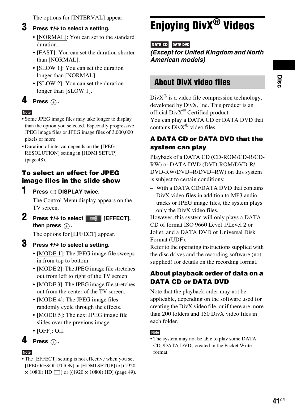 Enjoying divx® videos, About divx video files, Enjoying divx | Videos | Sony 3-283-036-11(3) User Manual | Page 41 / 104