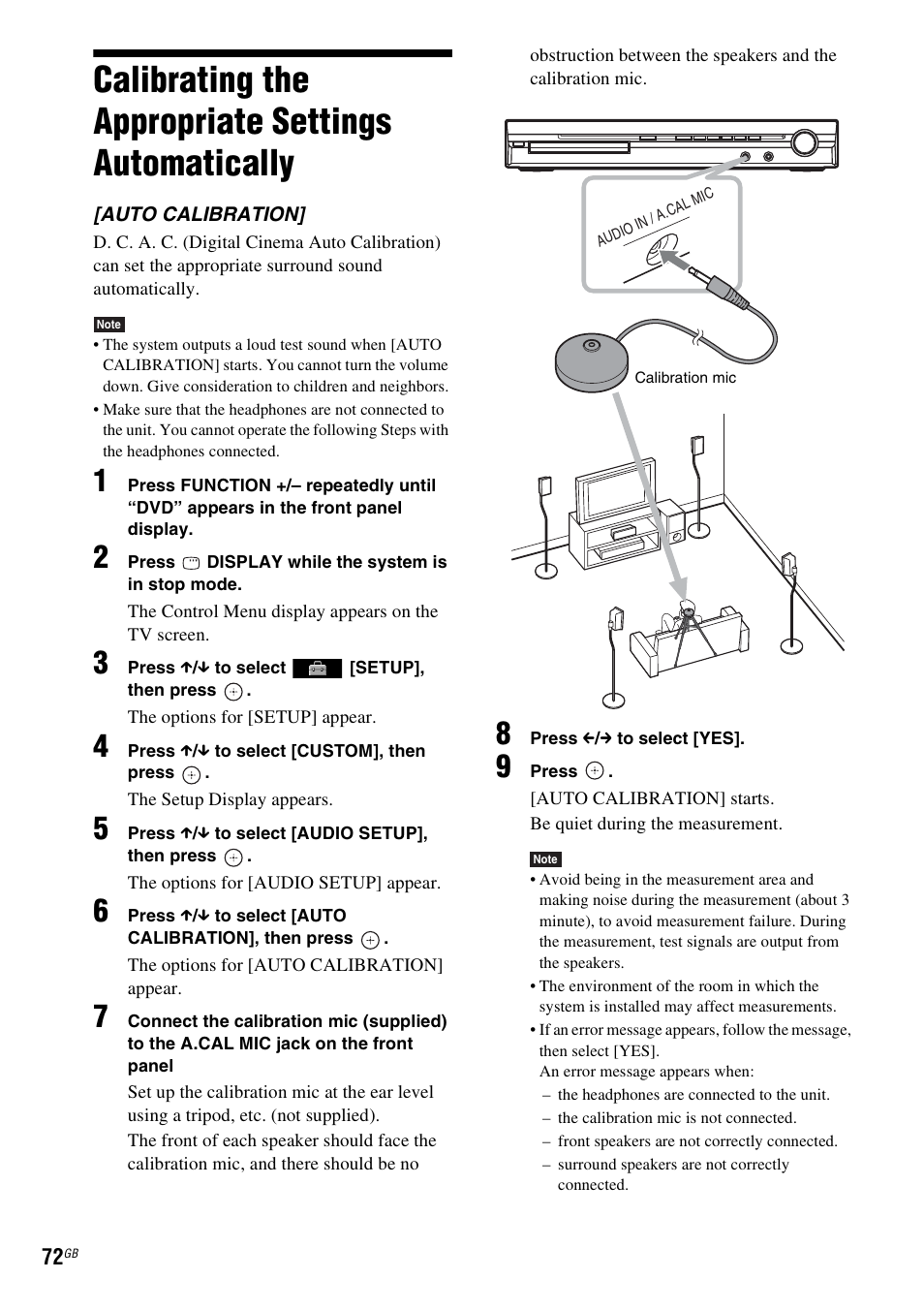 Calibrating the appropriate settings automatically, Calibrating the appropriate settings, Automatically | Sony 3-283-036-11(3) User Manual | Page 72 / 104