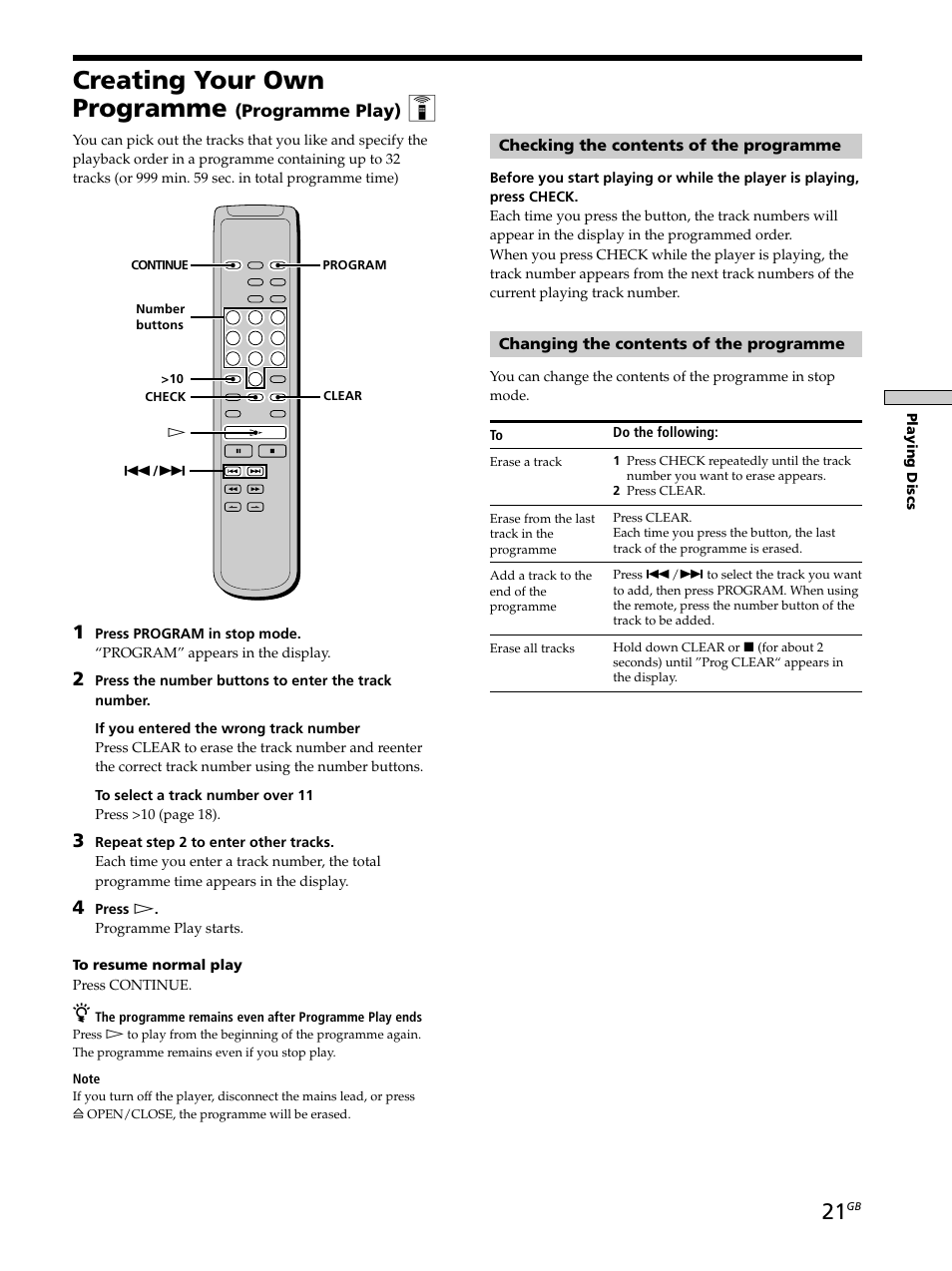 Creating your own programme (programme play), Creating your own programme | Sony SCD-XB790 User Manual | Page 21 / 28