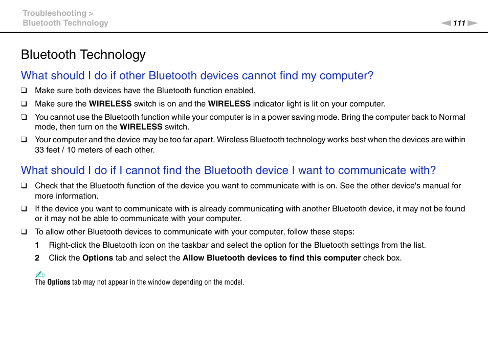 Bluetooth technology | Sony VAIO VPCM1 User Manual | Page 111 / 133