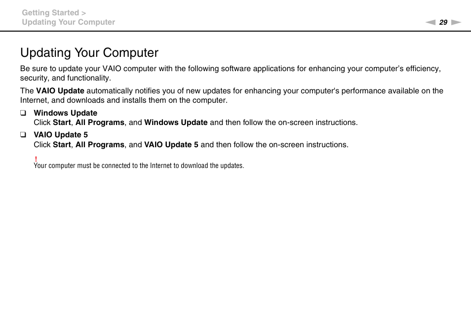 Updating your computer | Sony VAIO VPCM1 User Manual | Page 29 / 133