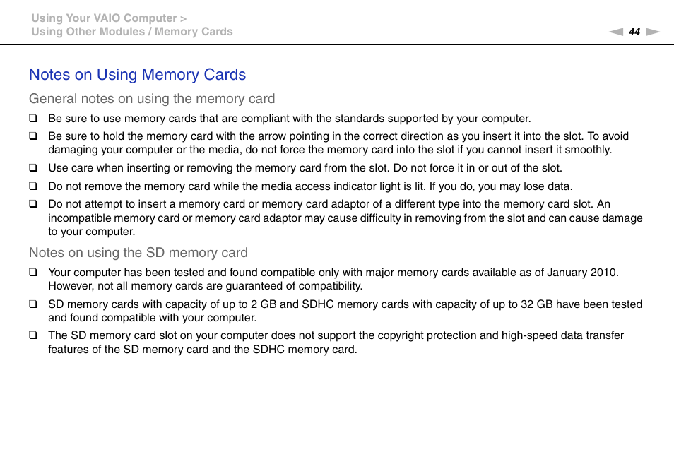 Sony VAIO VPCM1 User Manual | Page 44 / 133