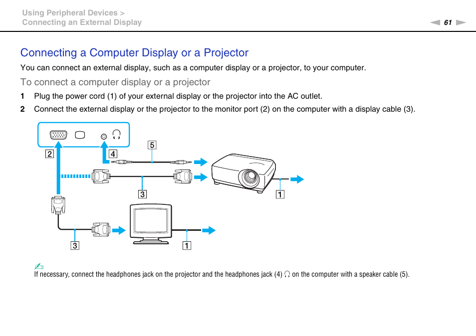Connecting a computer display or a projector | Sony VAIO VPCM1 User Manual | Page 61 / 133