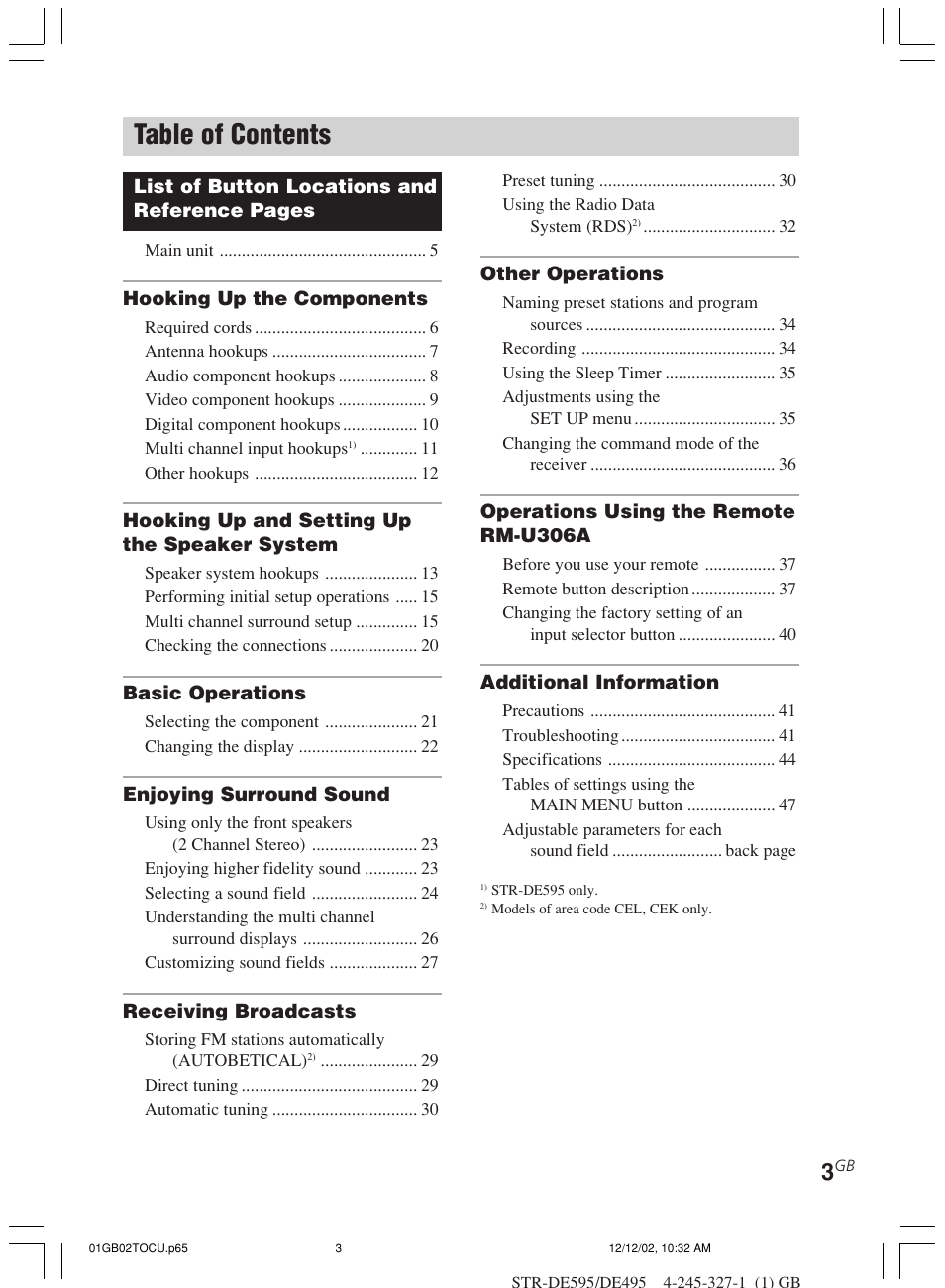 Sony STR-DE595 User Manual | Page 3 / 48