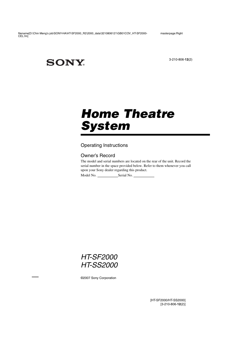 Sony HT-SF2000 User Manual | 68 pages
