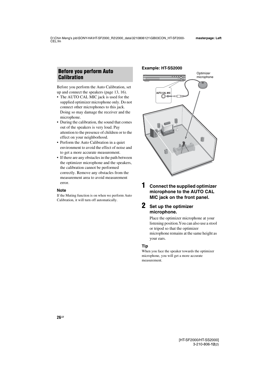 Before you perform auto calibration | Sony HT-SF2000 User Manual | Page 26 / 68