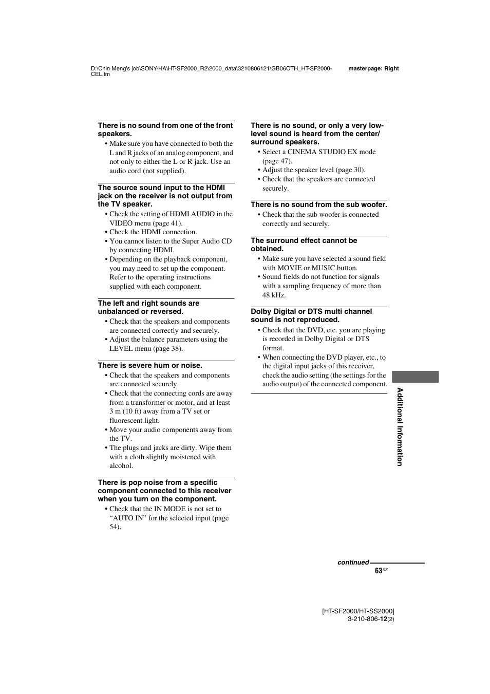 Sony HT-SF2000 User Manual | Page 63 / 68