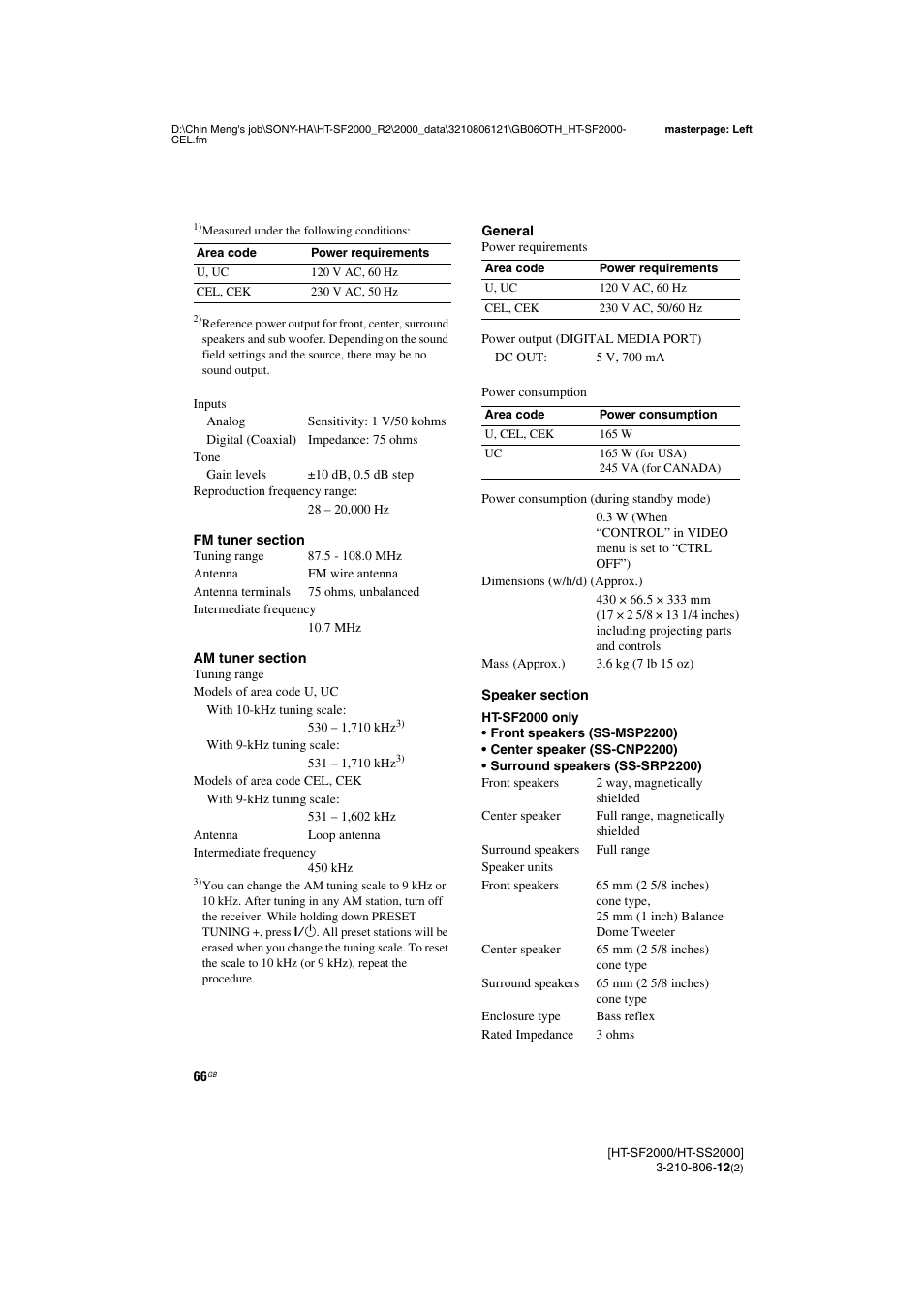 Sony HT-SF2000 User Manual | Page 66 / 68