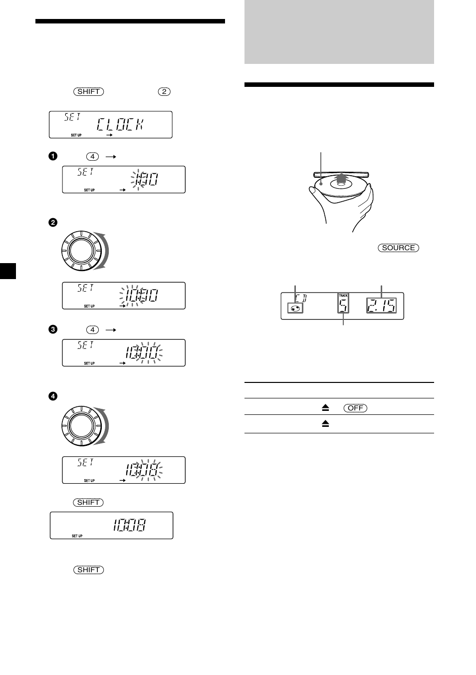 Setting the clock, Cd player, Listening to a cd | 6setting the clock | Sony CDX-C4750 User Manual | Page 6 / 28