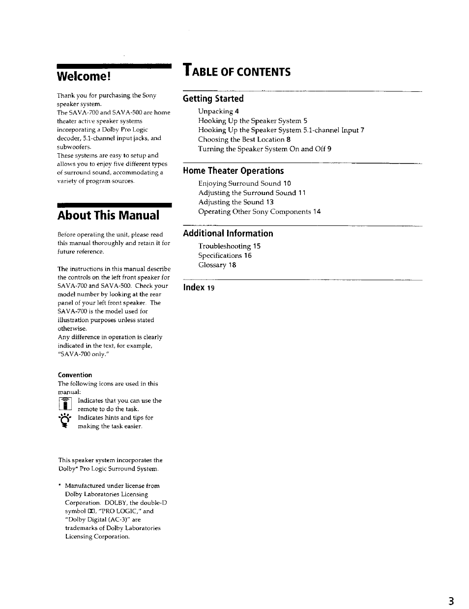 Sony SAVA-500 User Manual | Page 3 / 20
