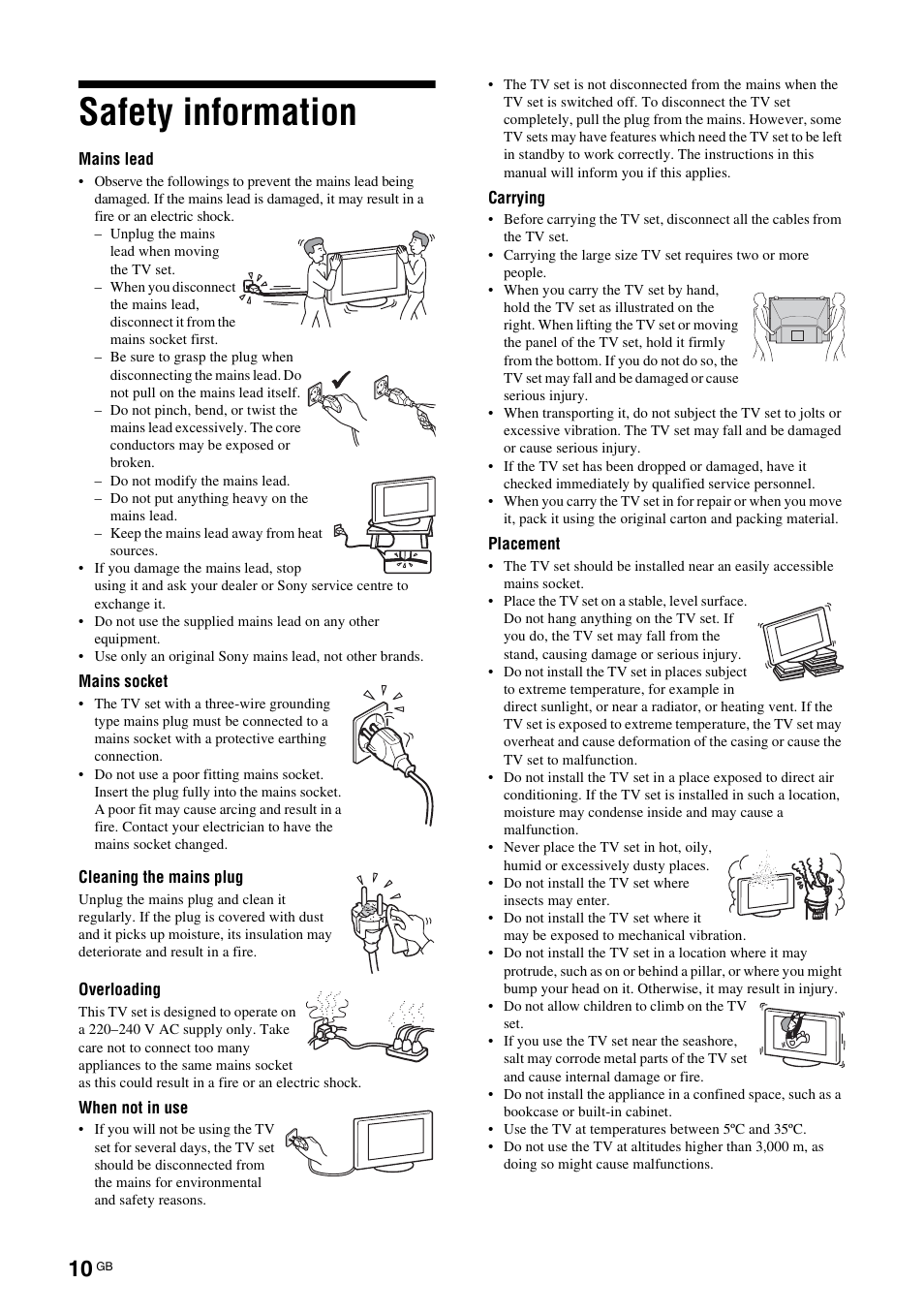 Safety information | Sony KDS-70R2000 User Manual | Page 10 / 236