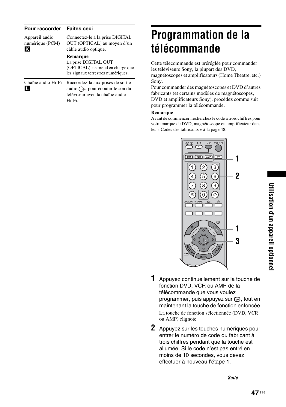 Programmation de la télécommande | Sony KDS-70R2000 User Manual | Page 103 / 236