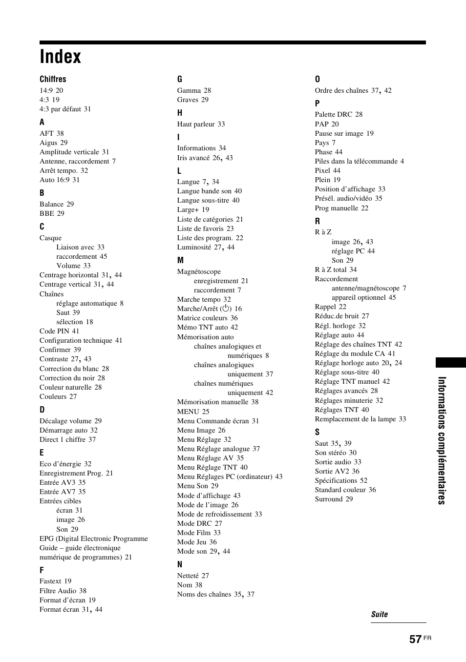 Index | Sony KDS-70R2000 User Manual | Page 113 / 236