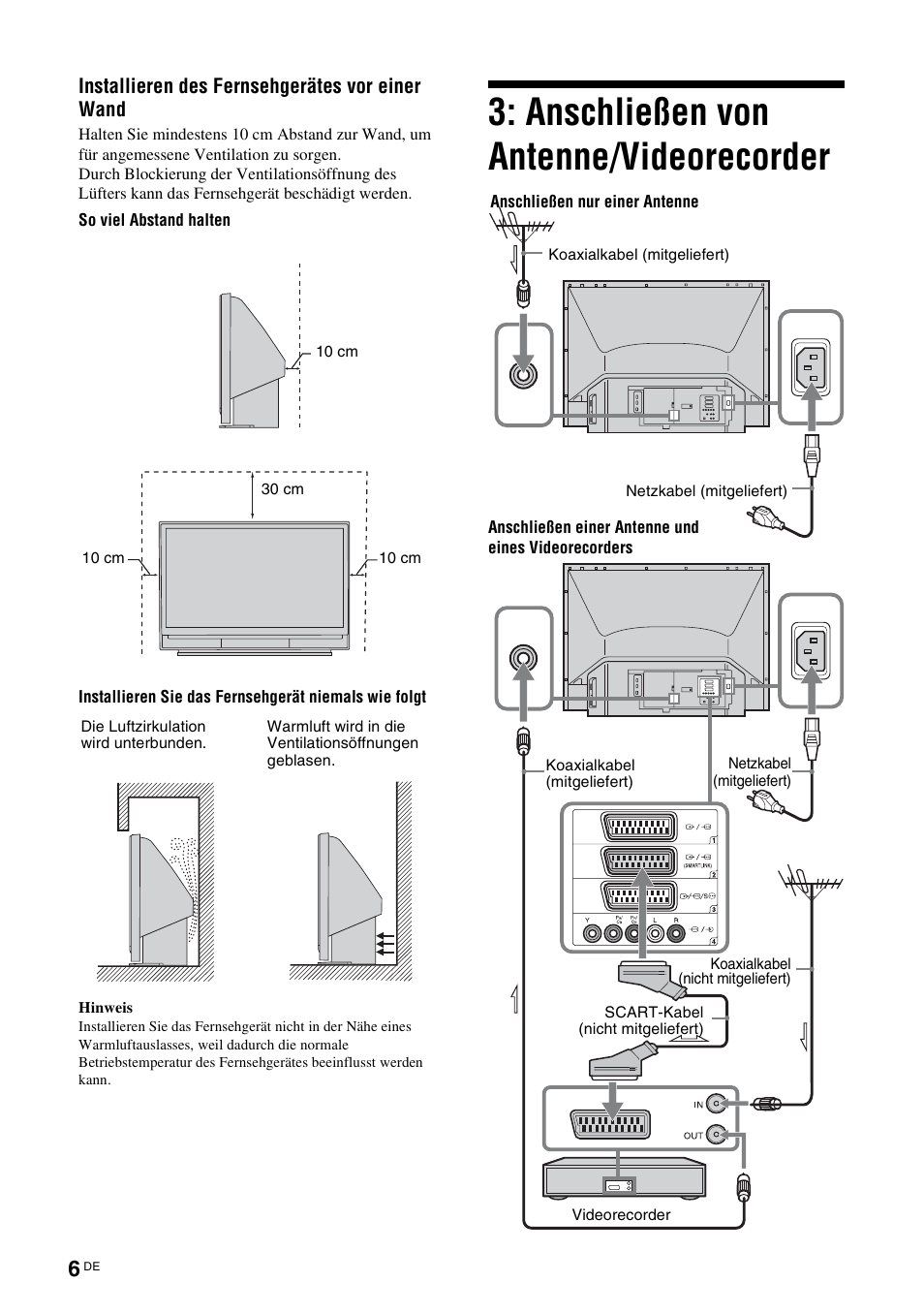 Anschließen von antenne/videorecorder | Sony KDS-70R2000 User Manual | Page 120 / 236