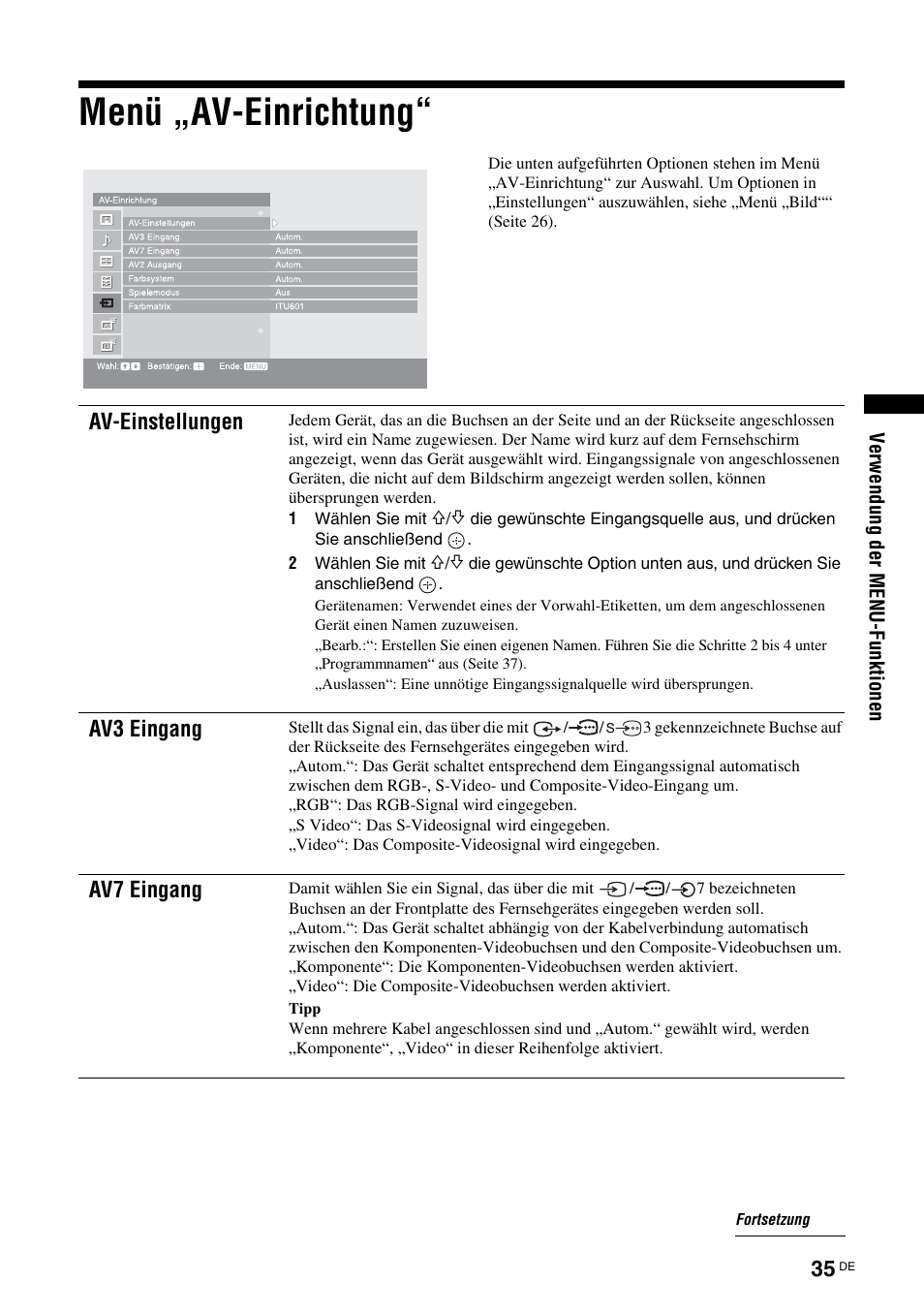 Menü „av-einrichtung | Sony KDS-70R2000 User Manual | Page 149 / 236