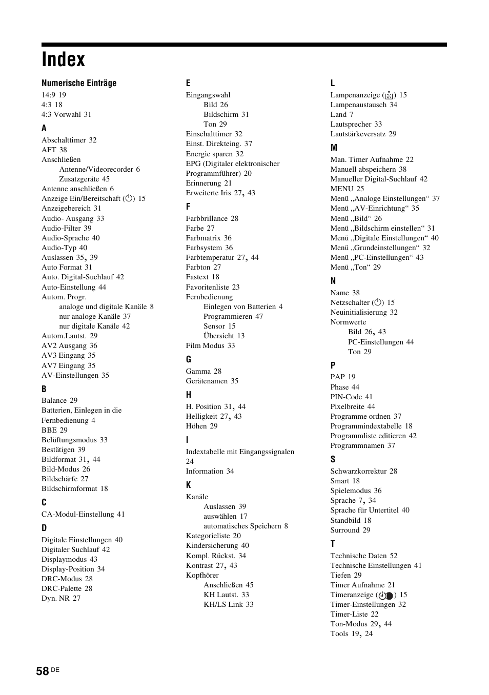 Index | Sony KDS-70R2000 User Manual | Page 172 / 236