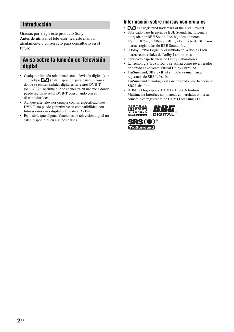 Información sobre marcas comerciales | Sony KDS-70R2000 User Manual | Page 174 / 236