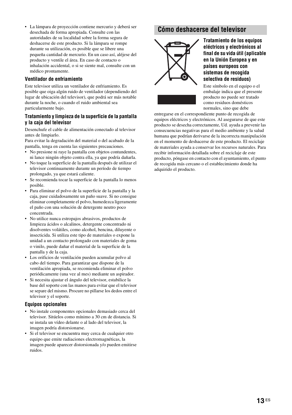 Cómo deshacerse del televisor | Sony KDS-70R2000 User Manual | Page 185 / 236