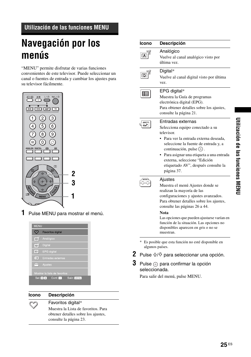 Utilización de las funciones menu, Navegación por los menús | Sony KDS-70R2000 User Manual | Page 197 / 236