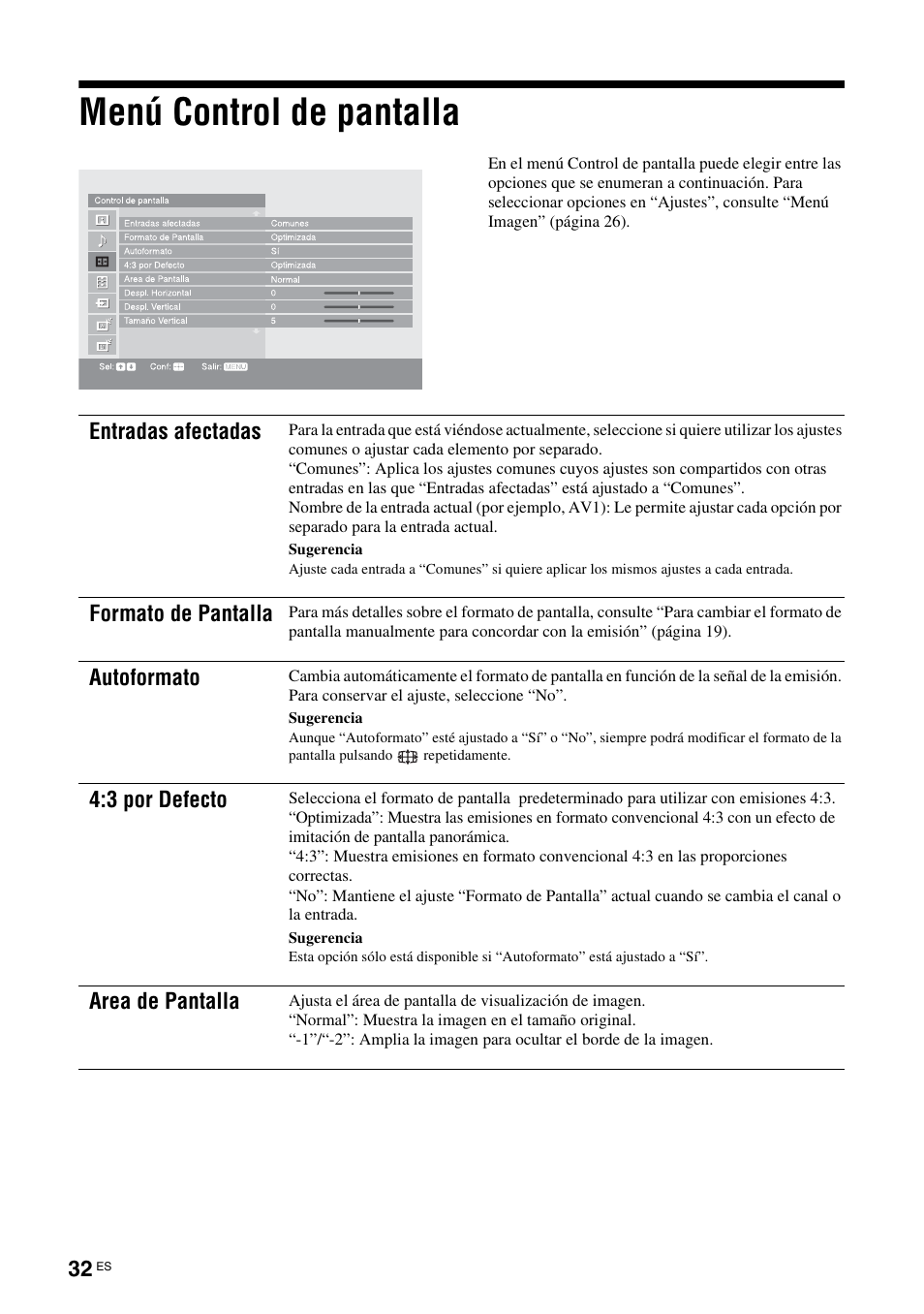 Menú control de pantalla | Sony KDS-70R2000 User Manual | Page 204 / 236