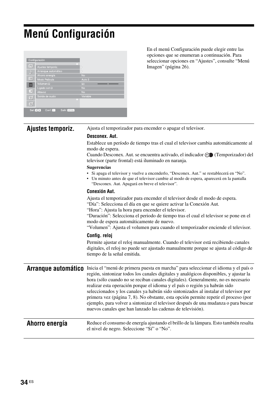 Menú configuración | Sony KDS-70R2000 User Manual | Page 206 / 236