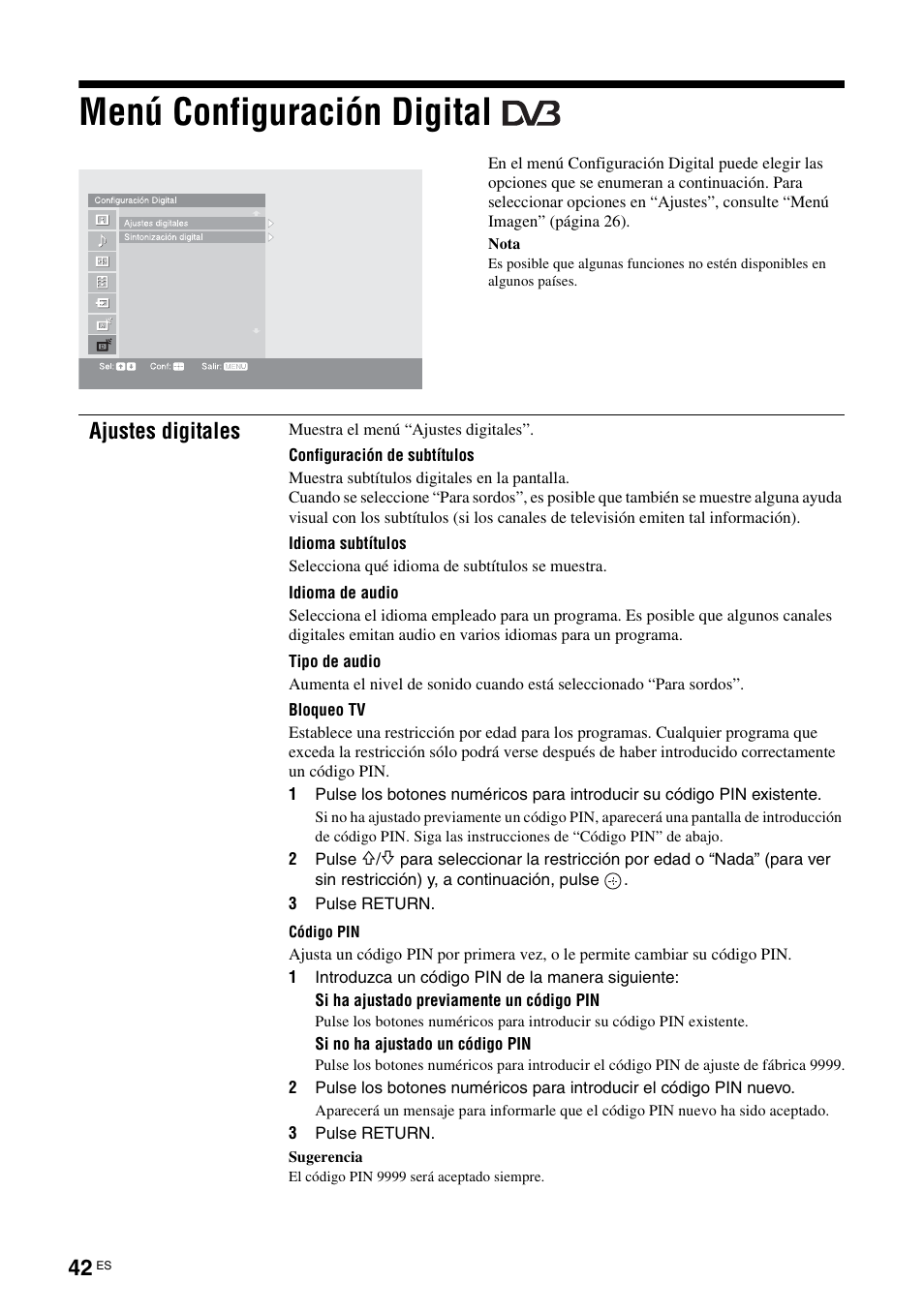 Menú configuración digital, Ajustes digitales | Sony KDS-70R2000 User Manual | Page 214 / 236