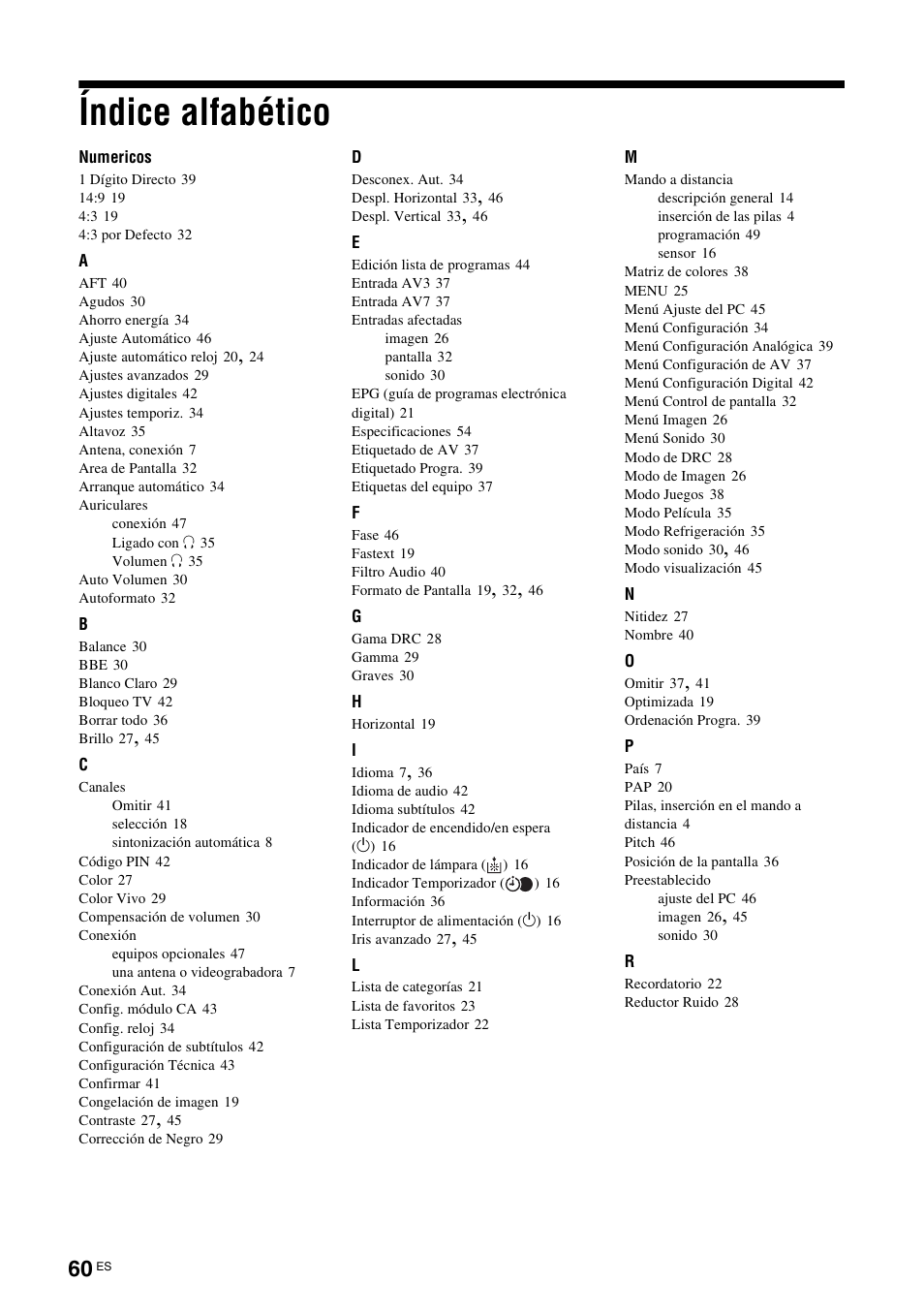 Índice alfabético | Sony KDS-70R2000 User Manual | Page 232 / 236