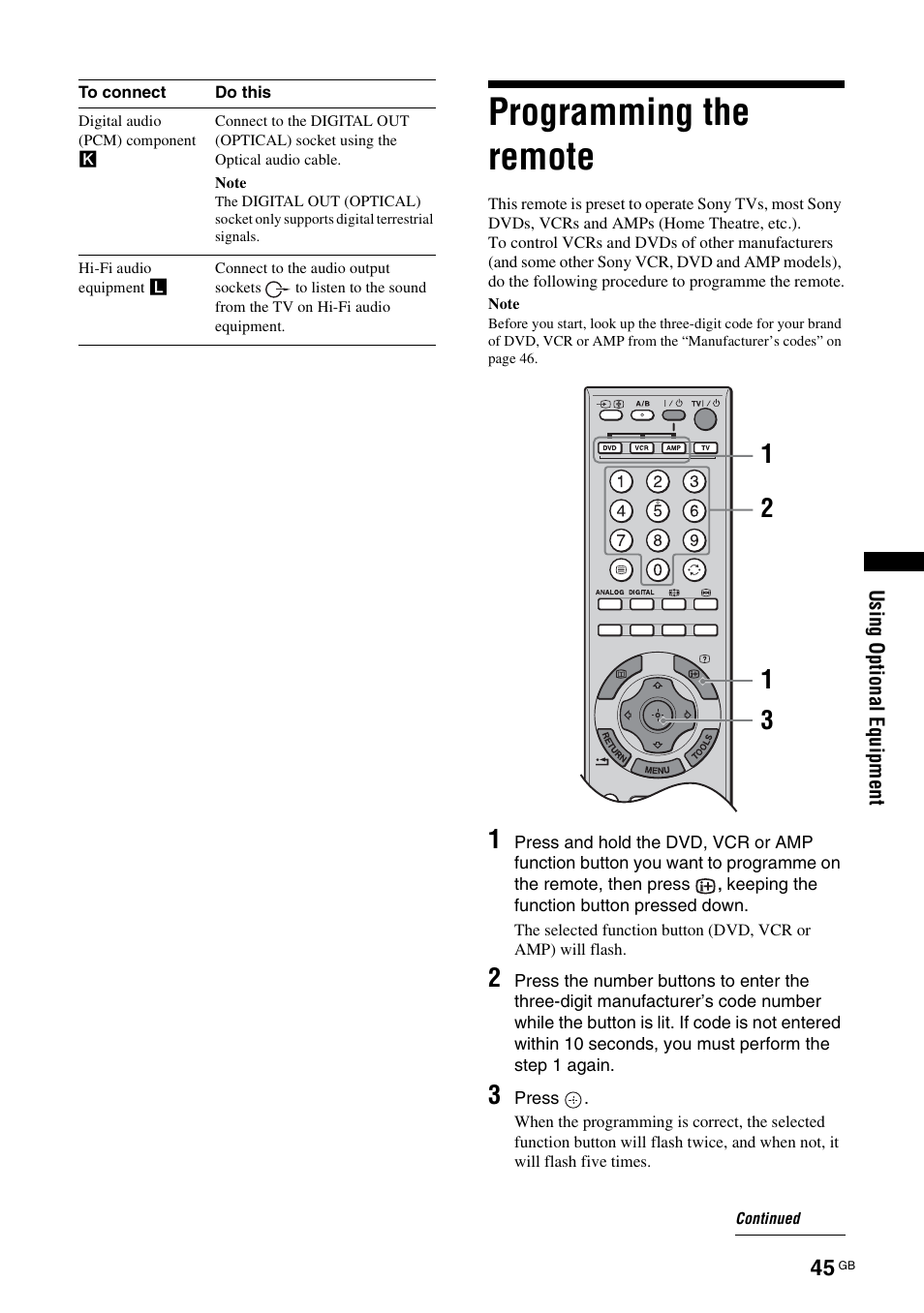 Programming the remote | Sony KDS-70R2000 User Manual | Page 45 / 236