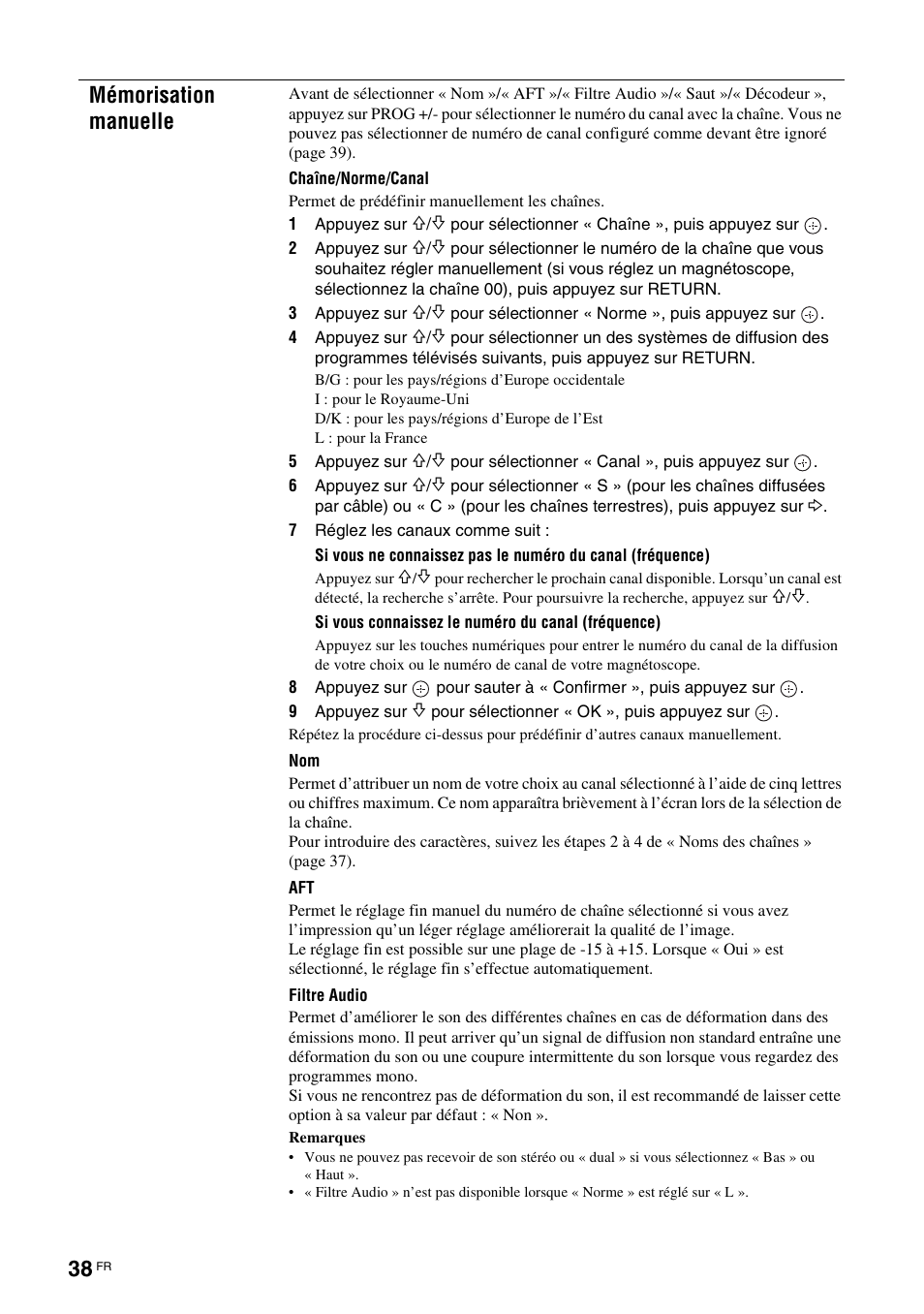 Mémorisation manuelle | Sony KDS-70R2000 User Manual | Page 94 / 236