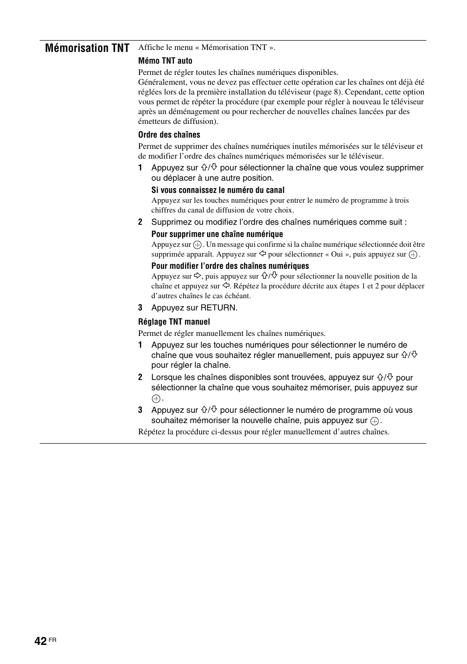 Mémorisation tnt | Sony KDS-70R2000 User Manual | Page 98 / 236