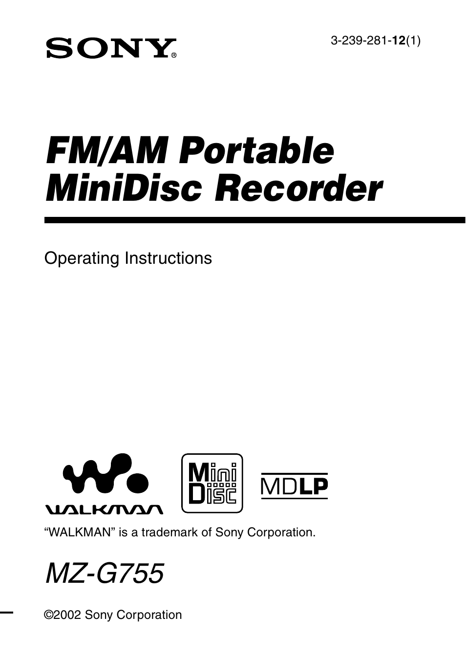 Sony MD Walkman MZ-G755 User Manual | 76 pages